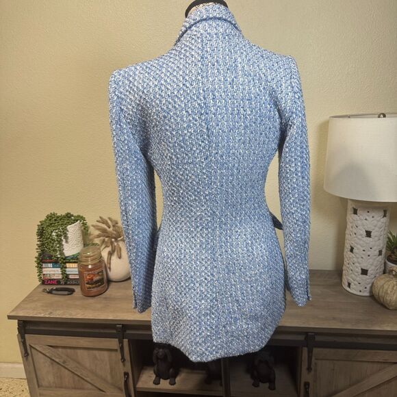 Zara Blue Tweed Double Breasted Boucle Blazer Sz S Blogger Fave Classic Preppy - Picture 7 of 10